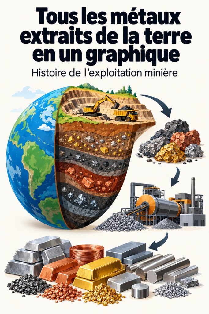 Graphique montrant les métaux extraits de la terre avec des données visuelles