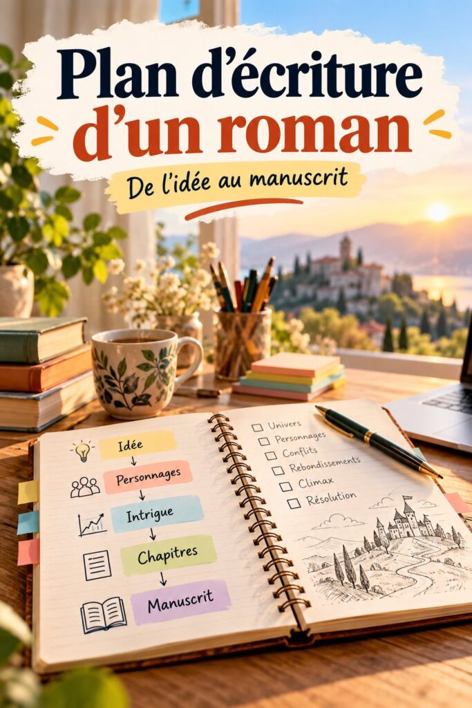 Image d'une femme écrivant un roman avec un carnet et un stylo.